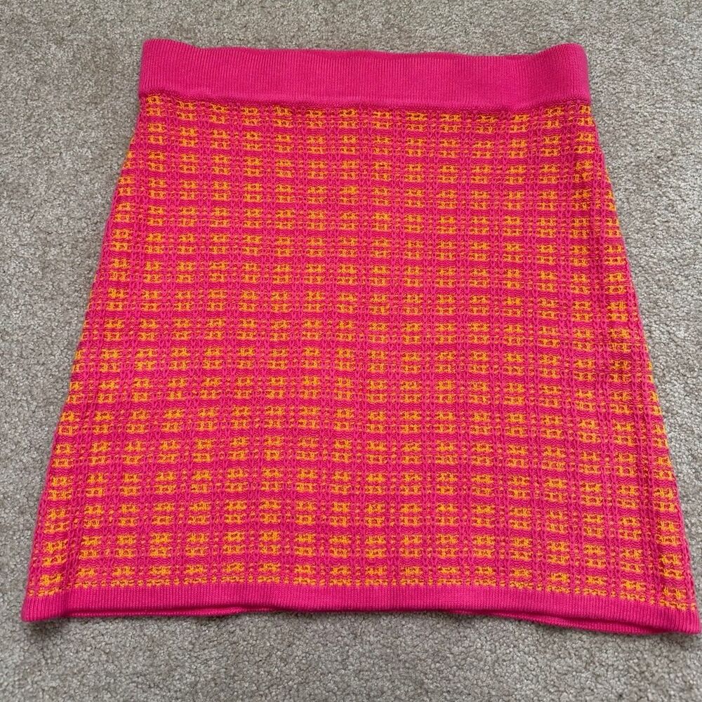Free Assembly FA Sweater Mini Skirt Tweed Hot Pink Orange Size Large NWT